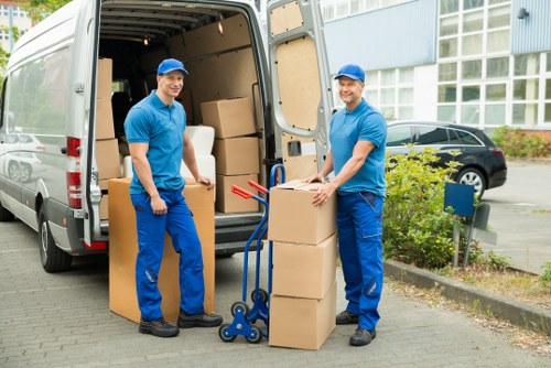 Boxes and furniture prepared for short-term storage in Hainault